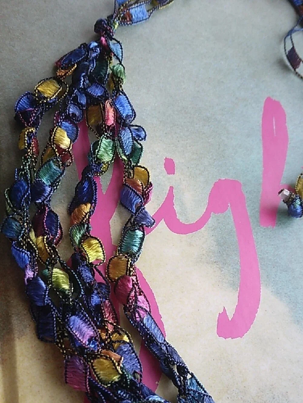 Handmade Rainbow Ladder Ribbon Statement Necklace